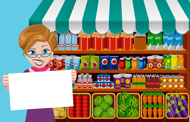 ilustrace – žena v obchodě s potravinami